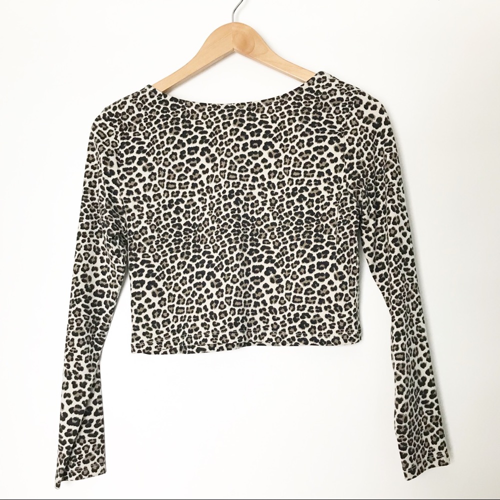 NWOT H&M Leopard Print Long Sleeve Crop Top - M - Picture 2 of 5